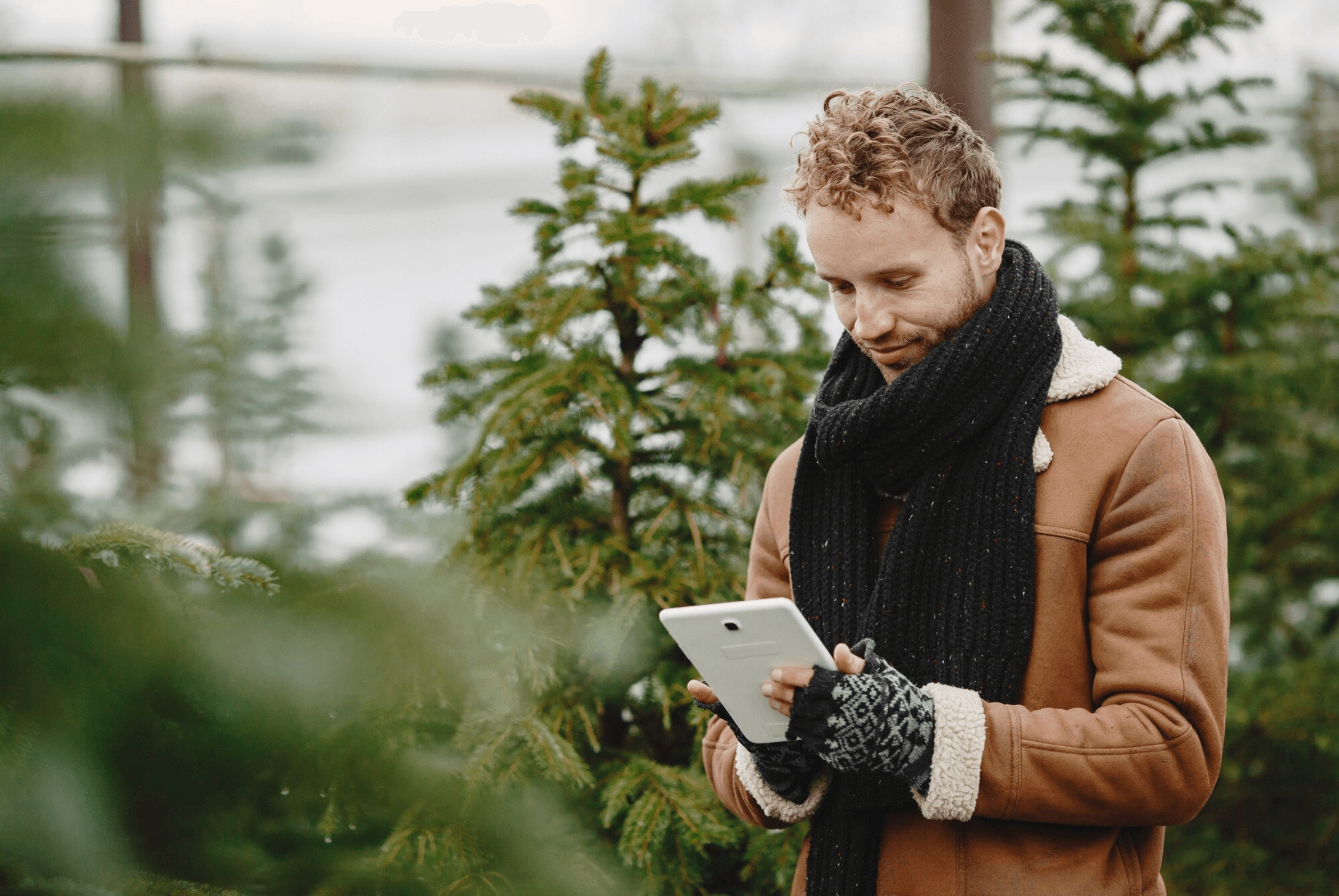 Paysagiste consultant sa tablette entre les plantations